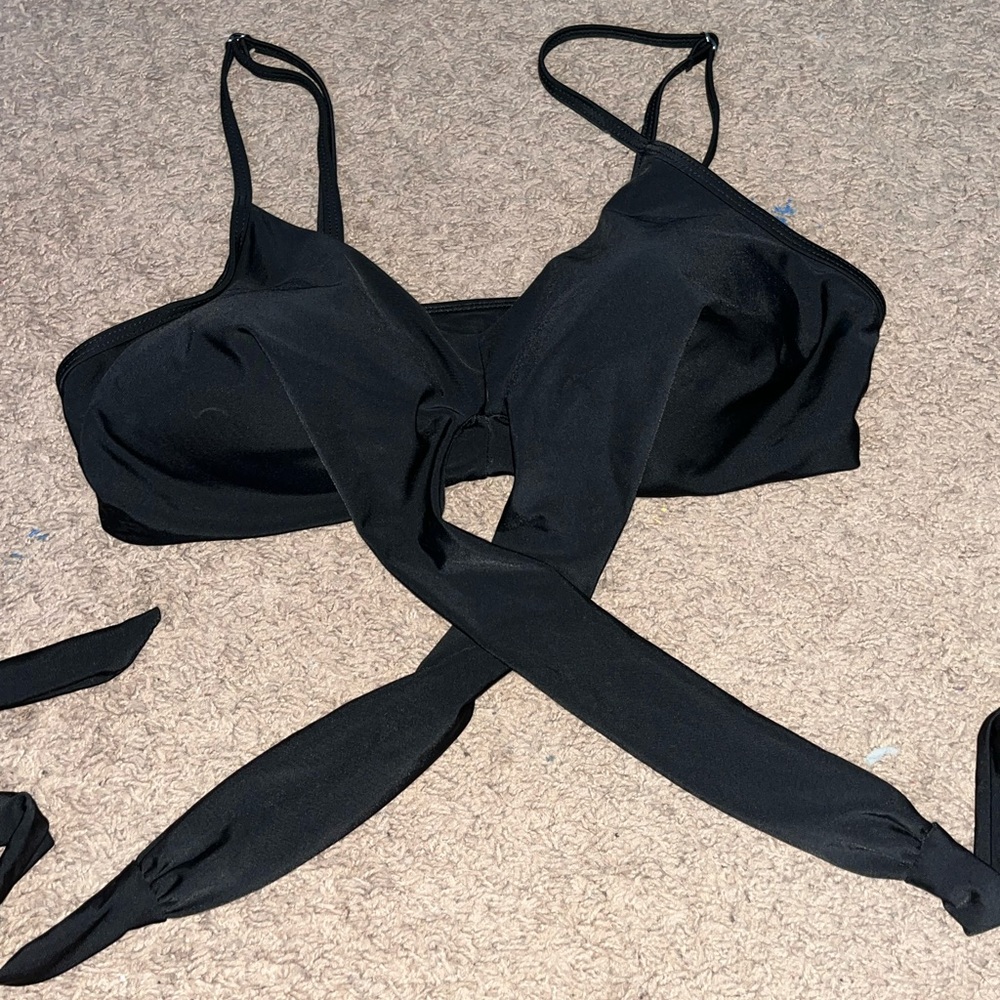 Black wrap around swim top